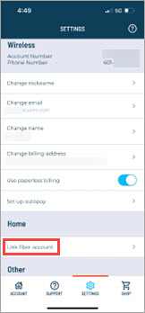 Tap Link fiber account from the Settings screen.