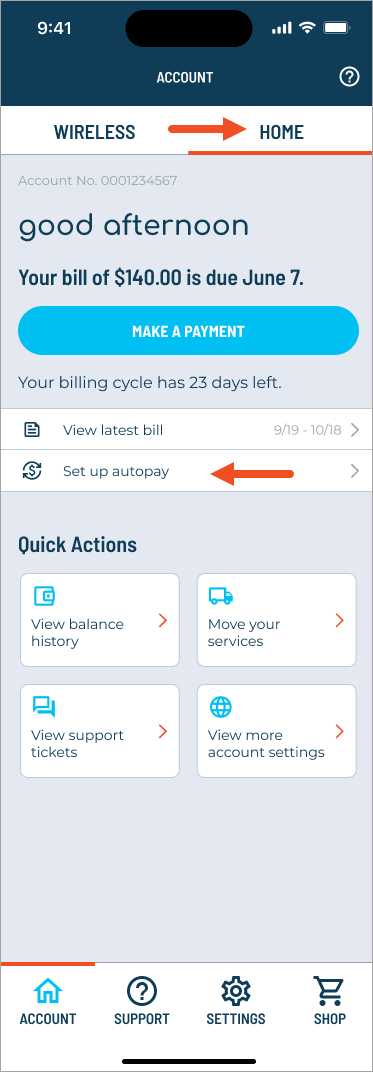 After signing in to your account through the app, tap Set Up AutoPay.