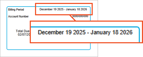 Find the dates of your billing cycle in the top-right corner of the first page of your bill.
