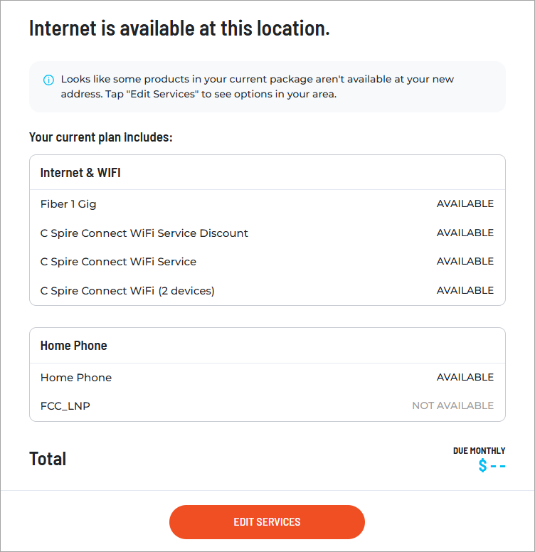 Edit services for your new location.