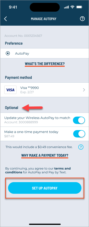 You can set up AutoPay for both of your C Spire accounts at this time, if you have Wireless and Home service.
