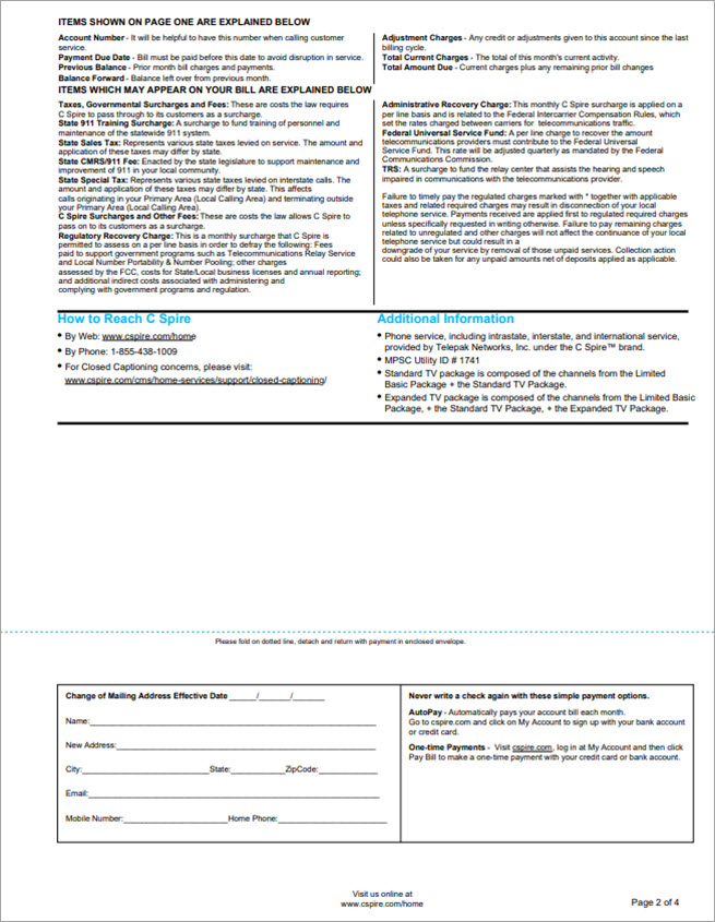 The second page of your C Spire bill defines the charges and fees.