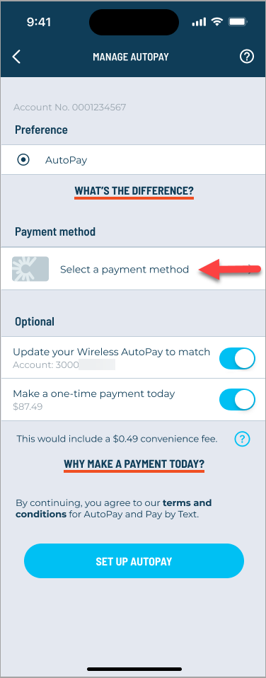 Tap the option to select a payment method.