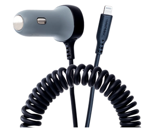 Ventev 12W USB A Car Charger with attached 15W Apple Lightning Cord